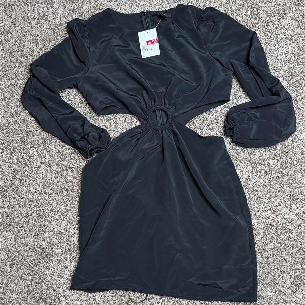 Forever 21 Black Long Sleeve Cut-Out Dress